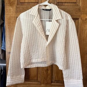 Zara striped semi sheer cropped jacket/shirt